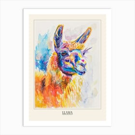 Llama Colourful Watercolour 1 Poster Art Print