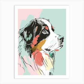 Pastel Bernese Mountain Dog Watercolour Line Illustration 2 Art Print