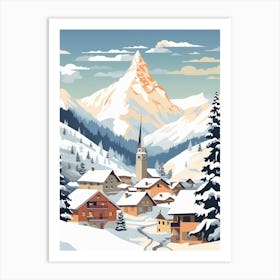 Vintage Winter Travel Illustration Lech Austria 2 Art Print