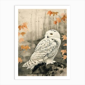 Snowy Owl Japanese Painting 3 Art Print