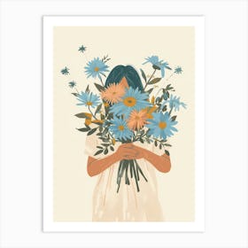 Spring Girl With Blue Flowers 7 Art Print