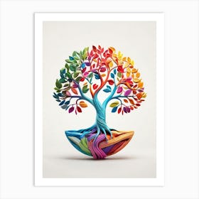 Default Stylized 3d Tree Of Life In Bright Rainbow Colors On A 0 (2) Art Print