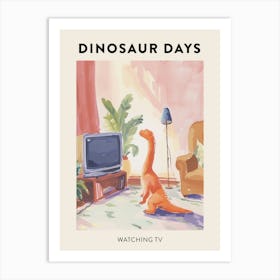 Watching Tv Dinosaur Poster Art Print