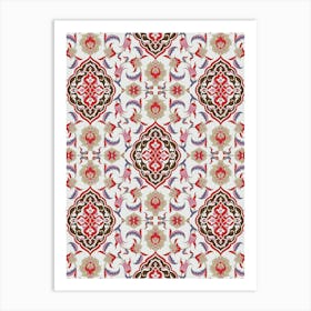 Red And White Floral Pattern — Iznik Turkish pattern, floral decor Art Print