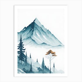 Mountain And Forest In Minimalist Watercolor Vertical Composition 137 Art Print