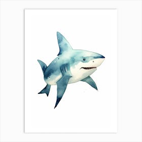 Cartoon Watercolour Whitetip Reef Shark 2 Art Print