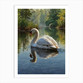 Swan In The Water 1 Art Print