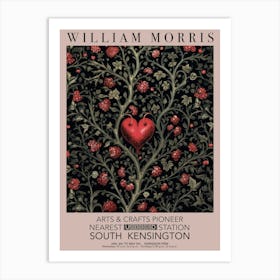 William Morris Valentines Gift Red Heart Tree Art Print