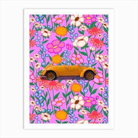 Floral Vintage Orange Car Art Print