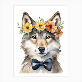 Baby Wolf Flower Crown Bowties Woodland Animal Nursery Decor (29) Art Print