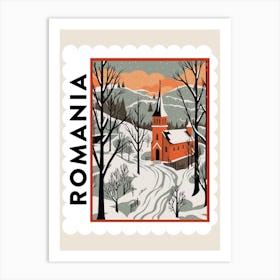 Retro Winter Stamp Poster Transylvania Romania 1 Art Print