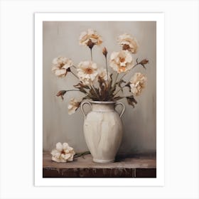 Carnation, Autumn Fall Flowers Sitting In A White Vase, Farmhouse Style 4 Art Print