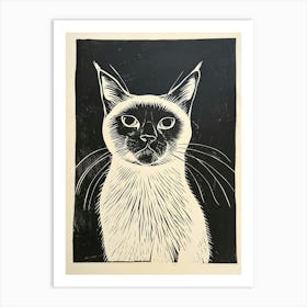 Birman Cat Linocut Blockprint 6 Art Print