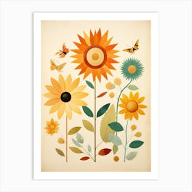 Sunflowers And Butterflies Art Print