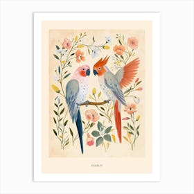 Folksy Floral Animal Drawing Parrot 2 Poster Art Print