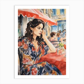 At A Cafe In Santander Spain 2 Watercolour Art Print