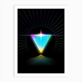 Neon Geometric Glyph in Candy Blue and Pink with Rainbow Sparkle on Black n.0381 Art Print