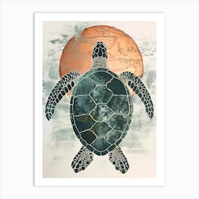 Sea Turtle & The Sunset Vintage Painting Inspired  2 Art Print