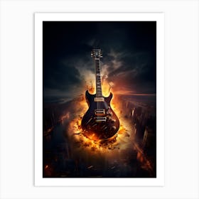Electric Guitar On Fire Art Print
