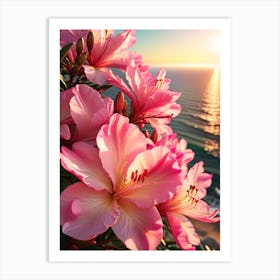 Pink Azalea Flowers At Sunrise Art Print