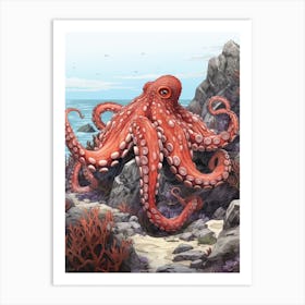 Giant Pacific Octopus Illustration 8 Art Print