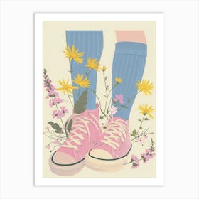 Illustration Pink Sneakers And Flowers 1 Art Print