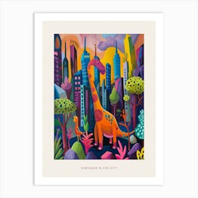 Colourful Dinosaur Cityscape Painting 2 Poster Art Print
