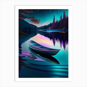 Canoe On Lake, Water, Waterscape Holographic 2 Art Print