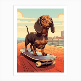 Dachshund Dog Skateboarding Illustration 2 Art Print