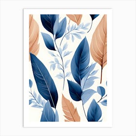 Seamless Pattern With Blue Leaves Art Print