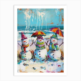 Snowmen On The Beach Painting 4 Art Print