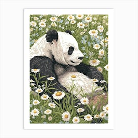 Giant Panda Resting In A Field Of Daisies Storybook Illustration 12 Art Print