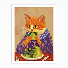 Orange Eating Salad Folk Illustration 4 Art Print