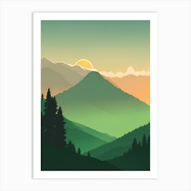 Misty Mountains Vertical Background In Green Tone 15 Art Print