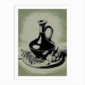 Vintage Olive Oil And Garlic Art Print