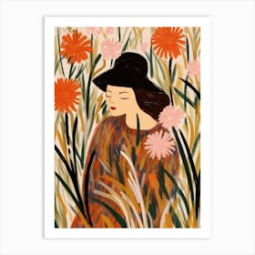 Woman With Autumnal Flowers Fountain Grass 1 Art Print