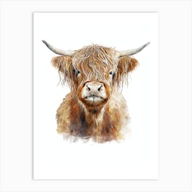 Majestic Highland Cow Watercolor Painting Portrait Art Print