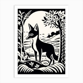 Linocut Fox Card Illustration 3 Art Print