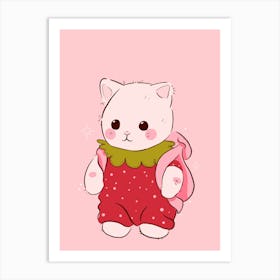 Strawberry Kitty - Kawaii Art Print