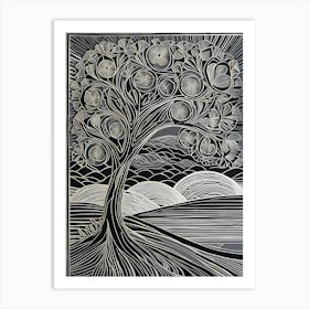 A Linocut Artwork That Visualizes The Echoes Of Forgotten Dreams As Delicate Intertwined tree, 143 Art Print