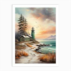 Lighthouse At Sunset 4 Art Print