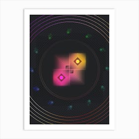 Neon Geometric Glyph in Pink and Yellow Circle Array on Black n.0186 Art Print