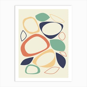 Mid Century Modern Abstract Burnt Orange, Blue, and Cream Art Print