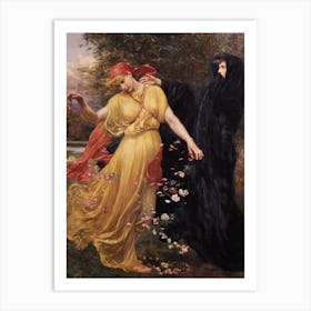 At the First Touch of Winter Summer Fades Away 1897 by Valentine Cameron Prinsep - Witchy Goddess Fairytale Pagan Mythology Yellow Dress Witch Occult Beautiful Remastered HD Art Print