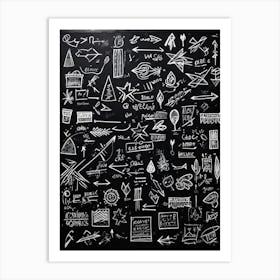 Blackboard Covered In A Collage Of Hand Drawn Icons Arrows And Abstract Doodles Symbolizing Direc (6) Art Print