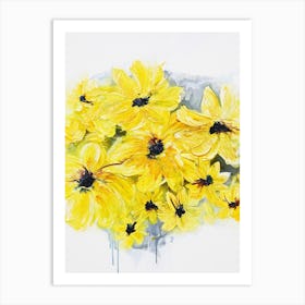 Yellow Flowers White Background Painting 1 Art Print