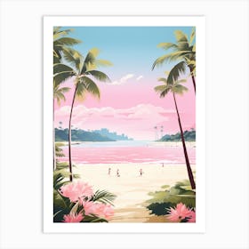 An Illustration In Pink Tones Of Palawan Beach Sentosa Island 3 Art Print