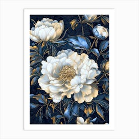 William Morris Prints Blue Flowers Peony Morris Exhibition Print Navy Blue Gold Poster Vintage Full Art Print