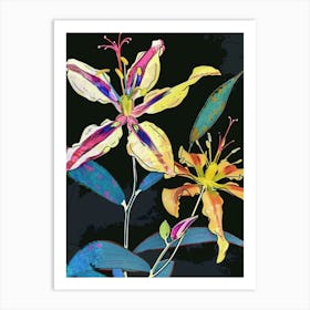 Neon Flowers On Black Columbine 1 Art Print