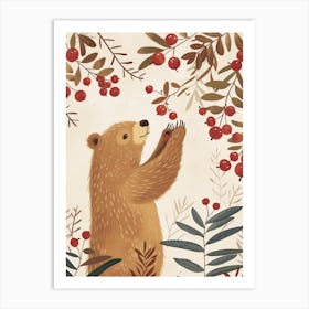 Sloth Bear Standing And Reaching For Berries Storybook Illustration 3 Art Print